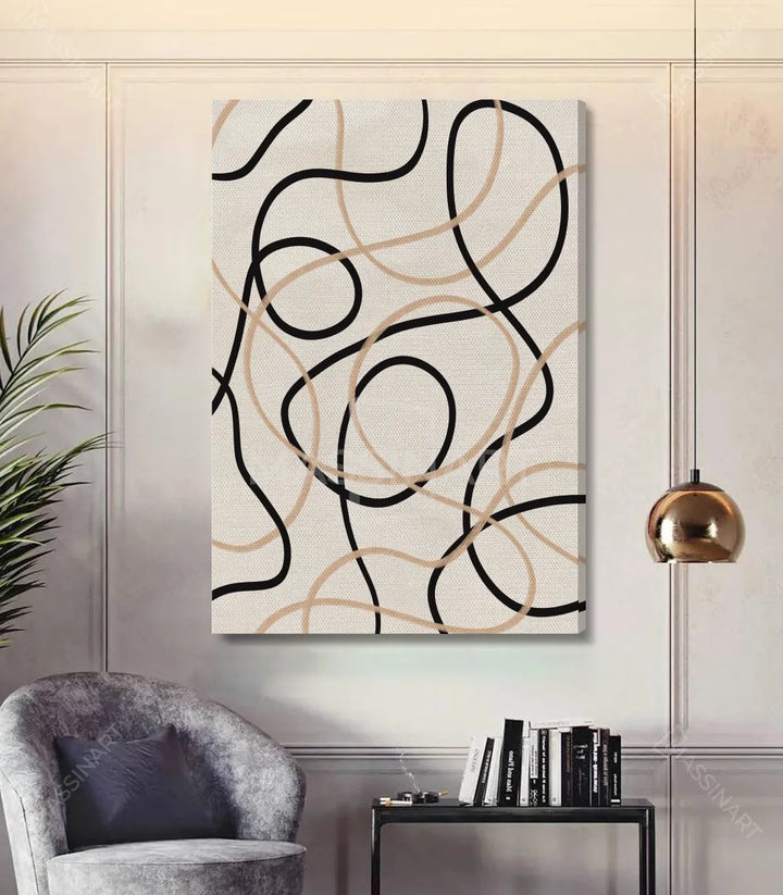 Tableau Sketch dans bureau contemporain, simulation intérieur noir et beige Massinart