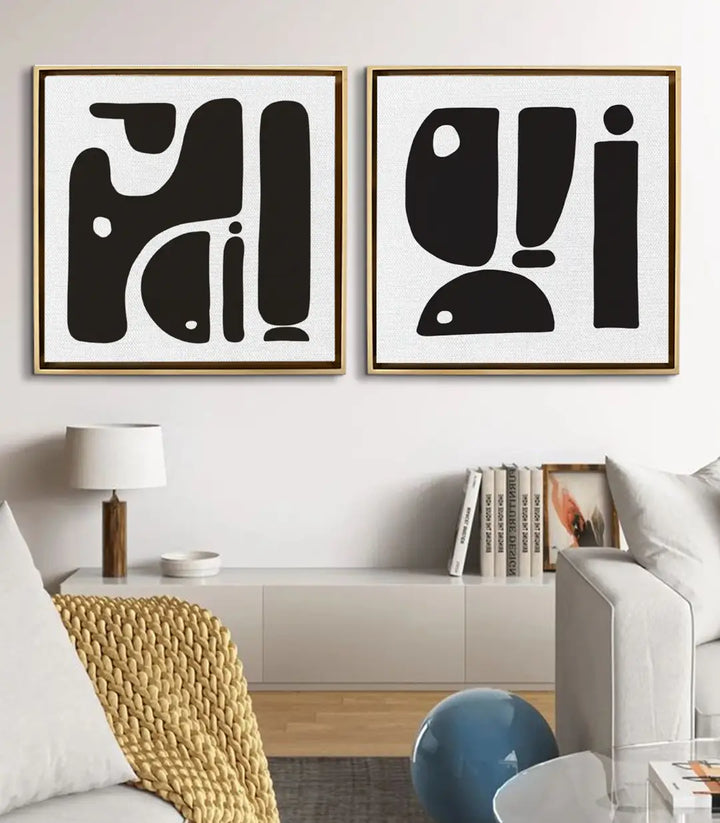Mise en situation salon moderne - diptyque abstrait minimaliste Massinart