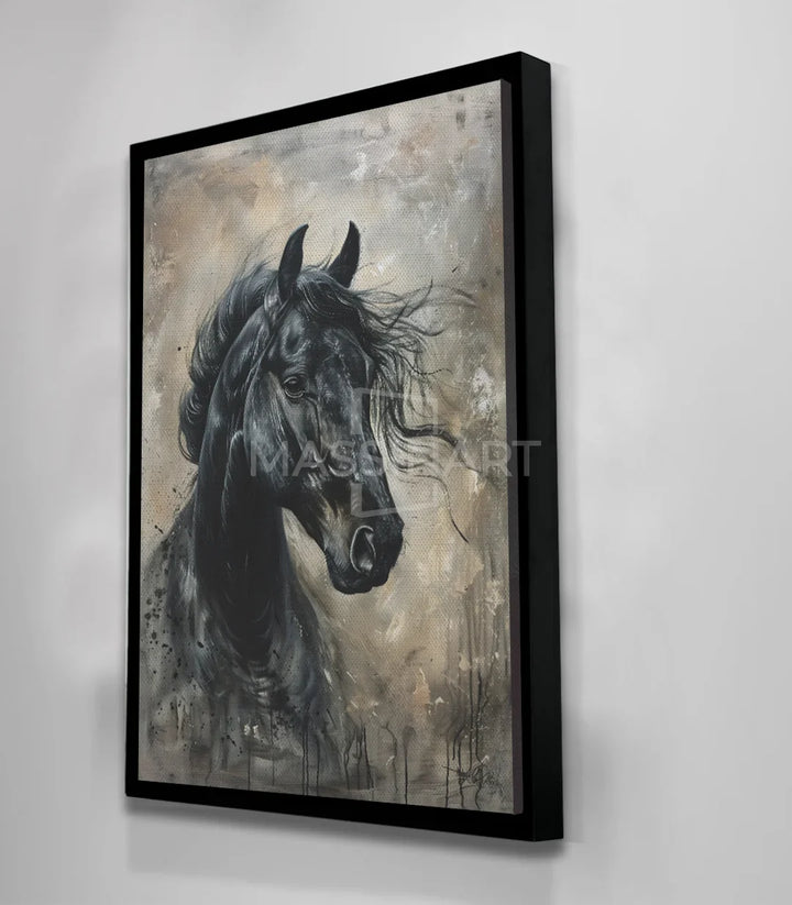 Tableau cheval noir Midnight Soul détail artistique Massinart