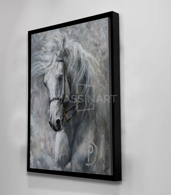 Tableau portrait de cheval noir et blanc Massinart — mise en scène décoration