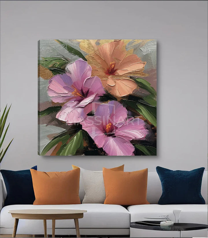 Tableau Blushing Petals Massinart — détail texture florale roses et pêche