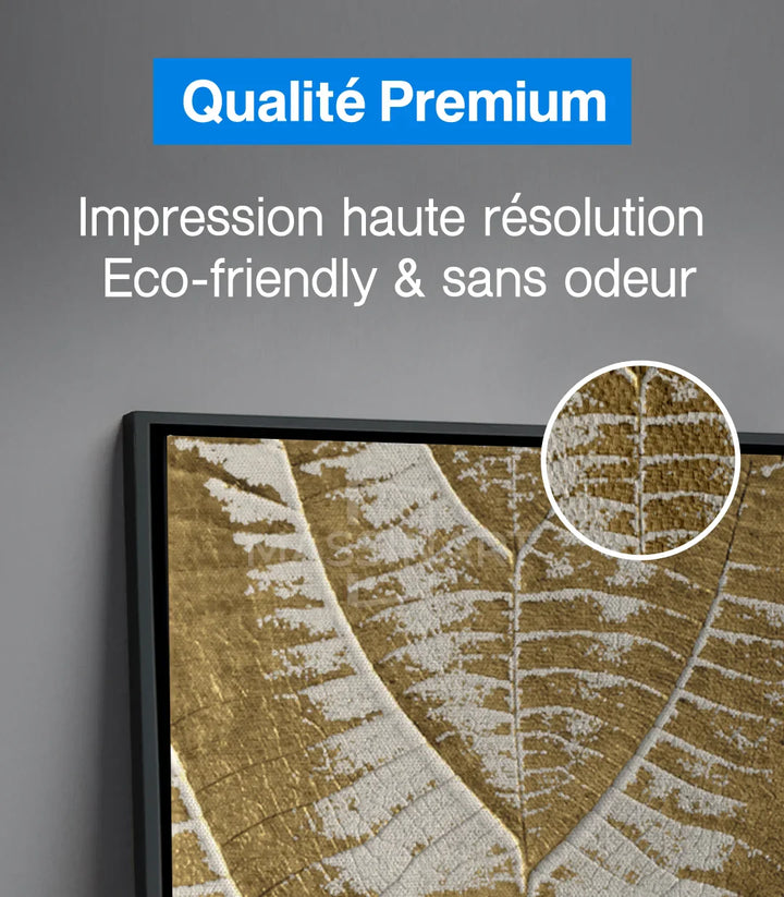 Tableau Golden Leaves triptyque — mise en situation salon moderne Massinart