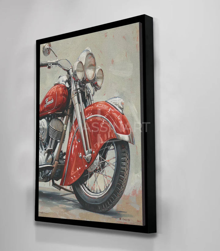 Tableau moto vintage Massinart — détail chromé et peinture