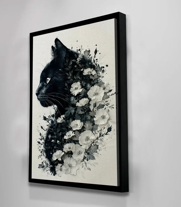 Mise en situation Tableau Feline Blossom mur salon Massinart