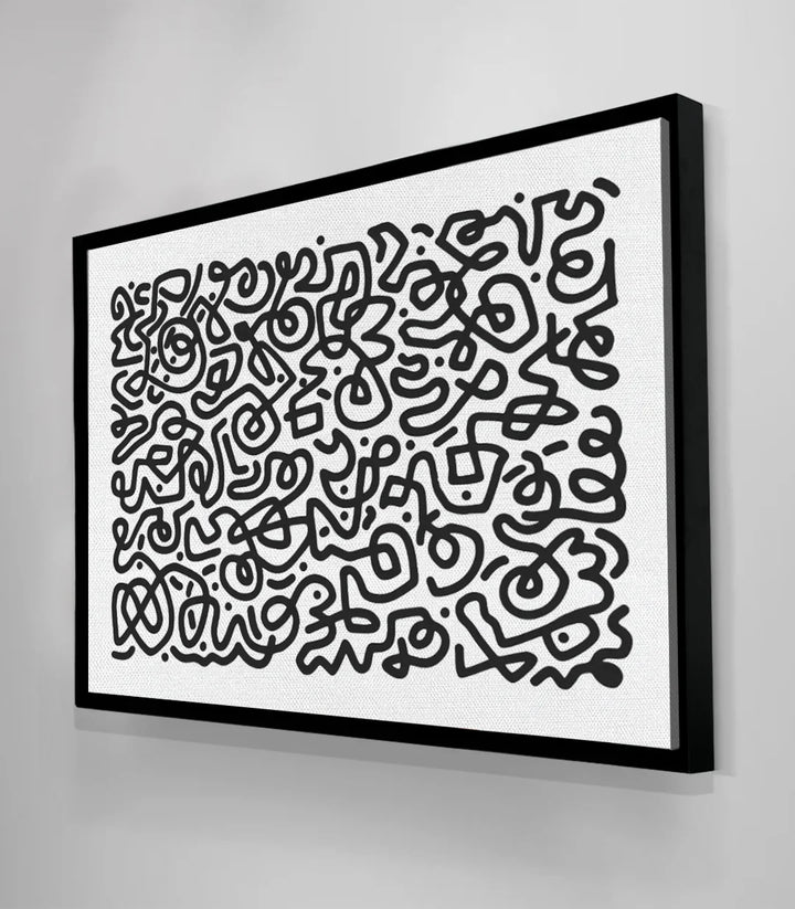 Tableau art abstrait noir blanc en situation décoration séjour Massinart
