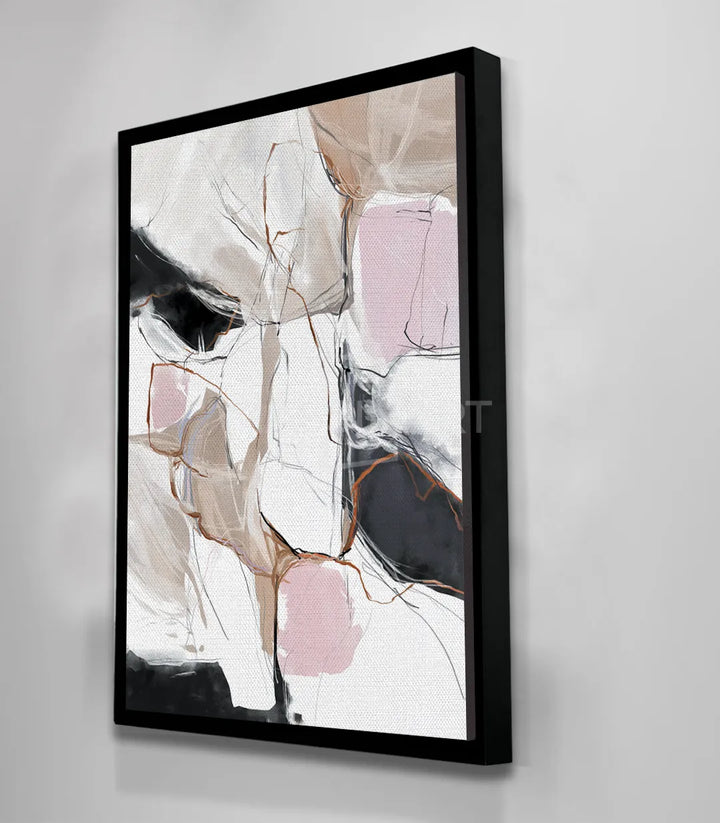 Mise en situation bureau, tableau abstrait Pink Touch composition minimaliste Massinart