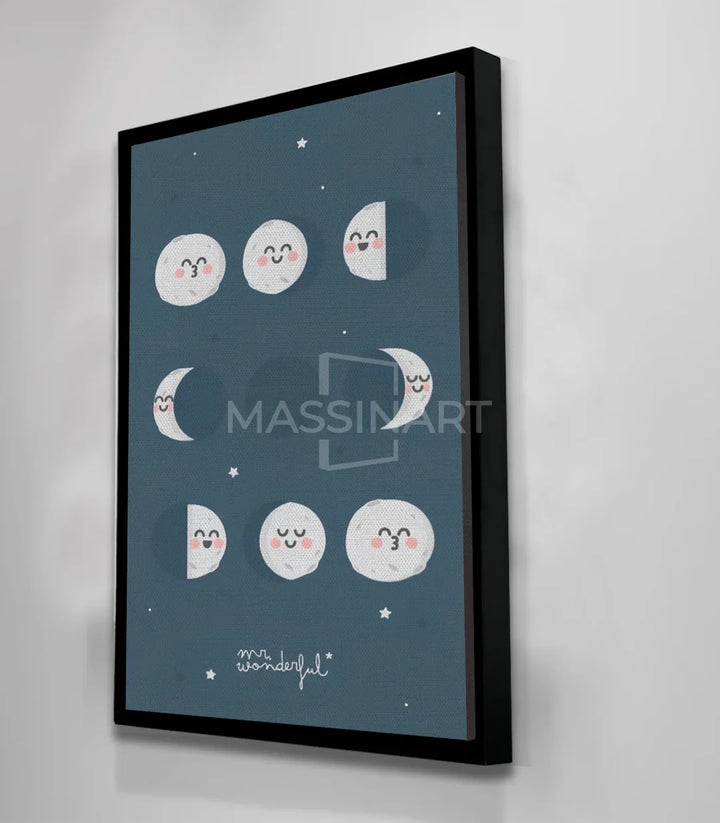 Tableau lune souriante Massinart — décoration douce chambre garçon fille