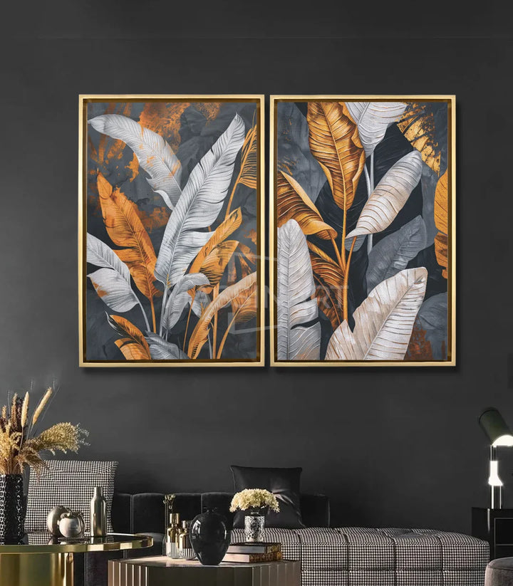 Tableau Tropical diptyque mise en situation salon moderne — Massinart