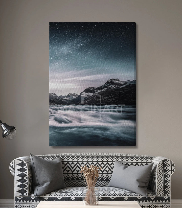 Simulation mur Tableau Celestial River cadre noir paysage nordique Massinart