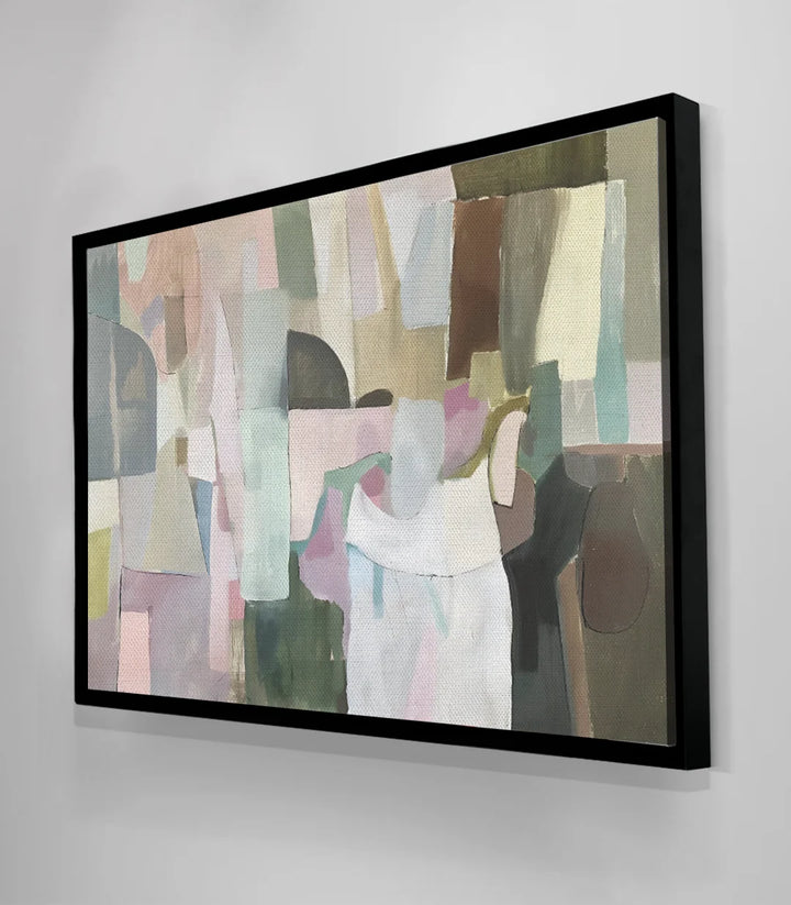 Tableau abstrait Style Massinart palette minimaliste beige rose vert — Massinart