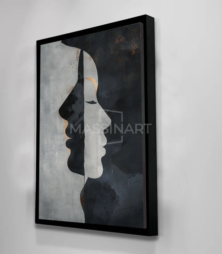 Tableau dualité visages Massinart — bureau moderne style minimaliste