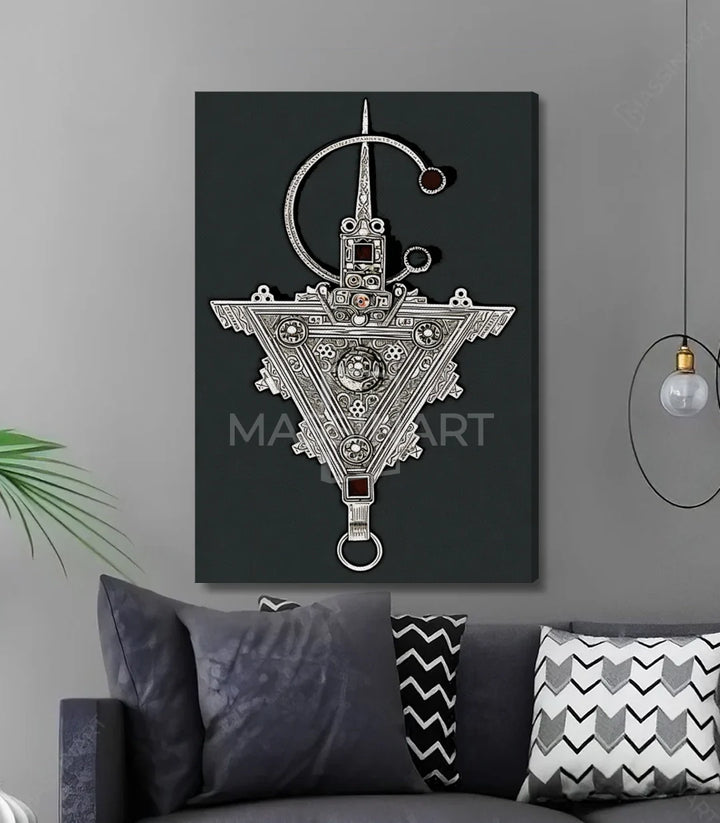Tableau Amazigh détail motifs géométriques Massinart