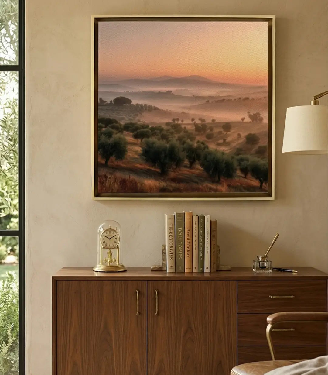 Mise en situation salon moderne tableau paysage montagneux Ridge Massinart
