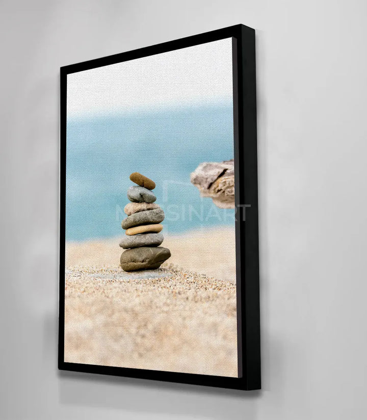 Tableau Stone Balance cadre noir intérieur moderne — photo-art minimaliste Massinart