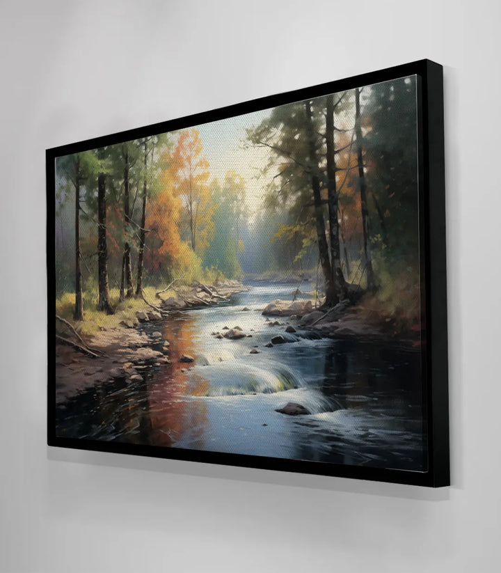 Mise en situation intérieur Tableau Riverside Massinart — forêt automne tableau