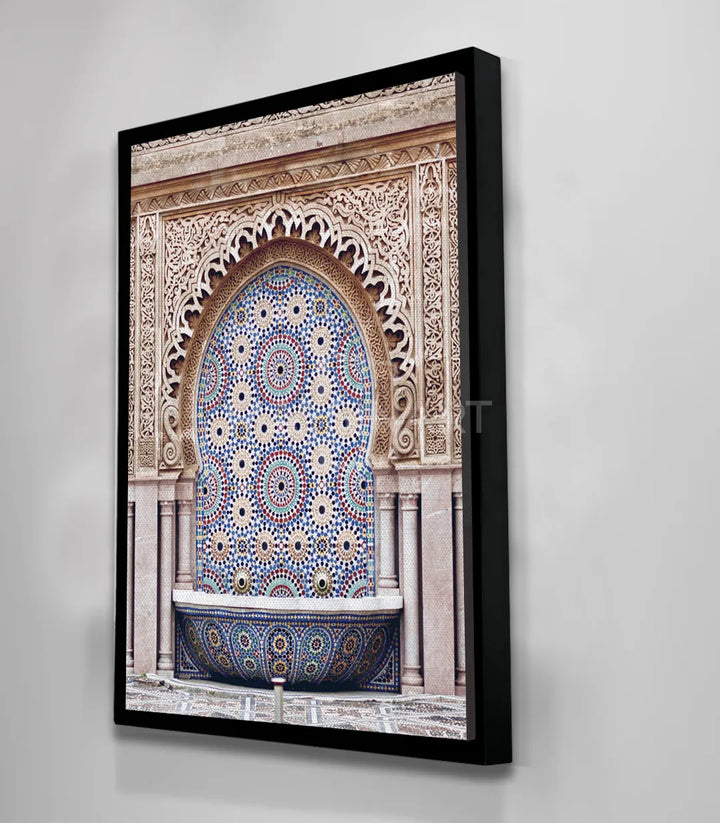Décoration salon marocain, tableau fontaine bleue architecture traditionelle — Massinart