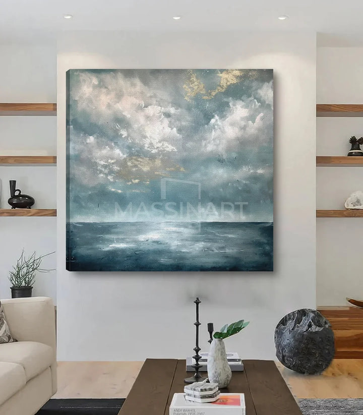 Tableau paysage marin au-dessus meuble salon, ambiance zen Massinart