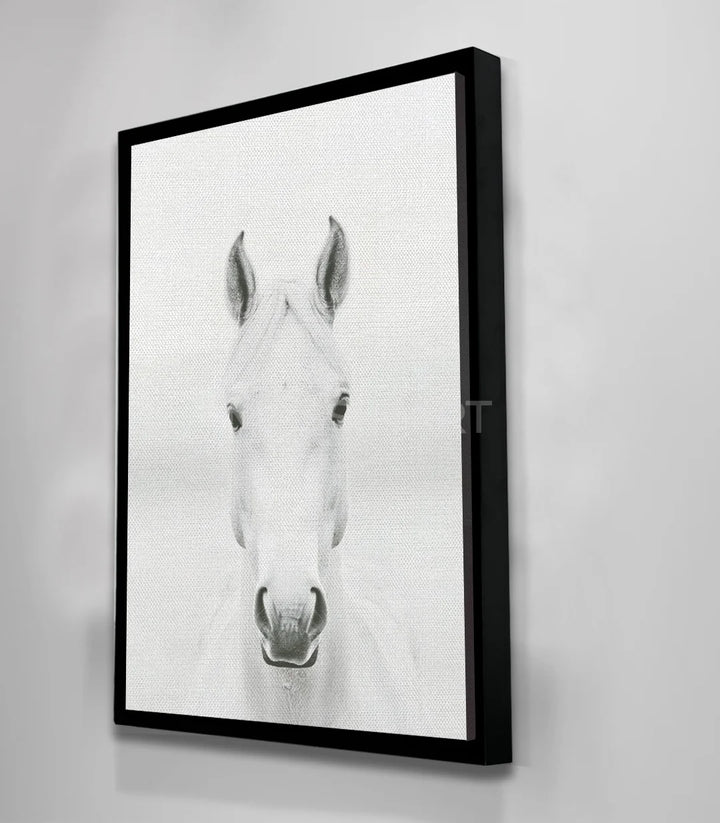 Mise en situation salon moderne — Tableau Innocence cheval blanc Massinart décoration