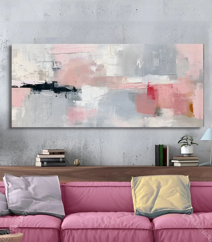 Tableau abstrait Rose en décoration salon marocain moderne Massinart