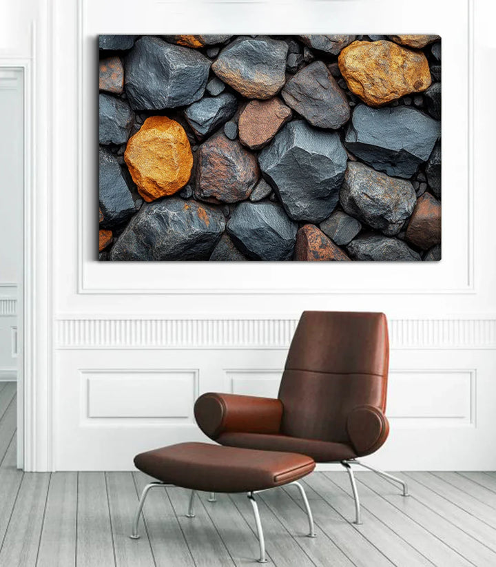Composition complète roches — Tableau Rock Balance Massinart, photo-art minéral horizontal