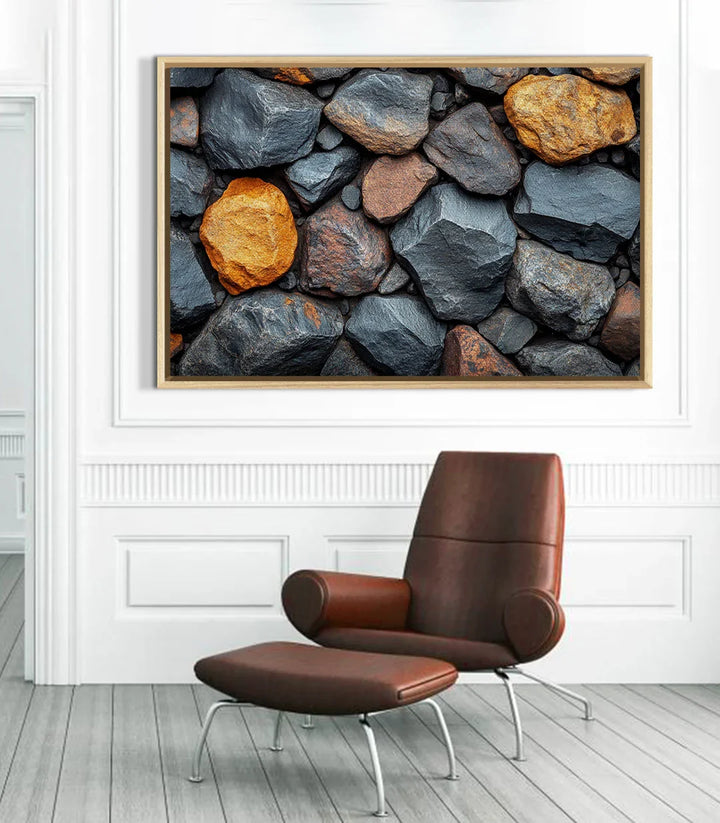 Détail texture pierres — Tableau Rock Balance Massinart, roches empilées teintes naturelles
