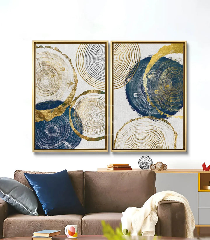 Mise en situation salon moderne — Tableau Wooden Stump diptyque mur blanc Massinart