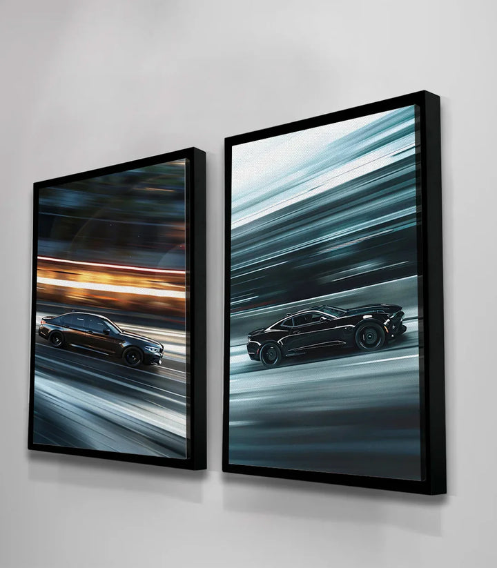 Tableau voiture noire vitesse, paire cadres moderne Massinart