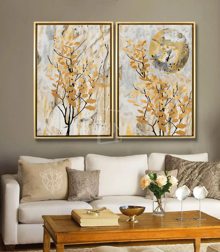 Tableau diptyque feuilles lune décoration salon Massinart