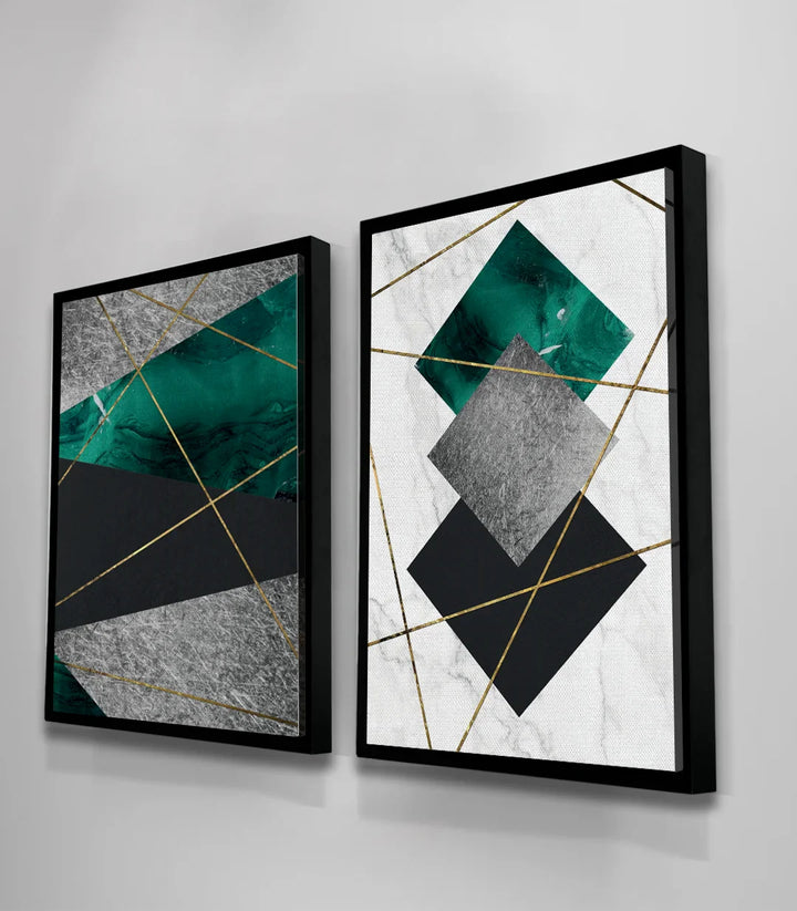 Tableau Lines géométrique turquoise noir decoration Massinart