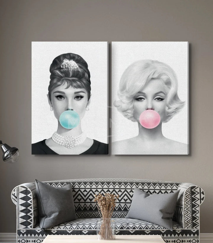 Décoration intérieur diptyque portraits pop-art chewing-gum Massinart