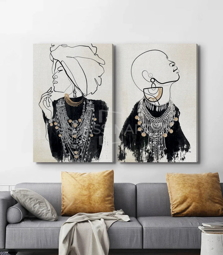 Tableau Jewels of Africa diptyque détail portrait gauche femme turban Massinart
