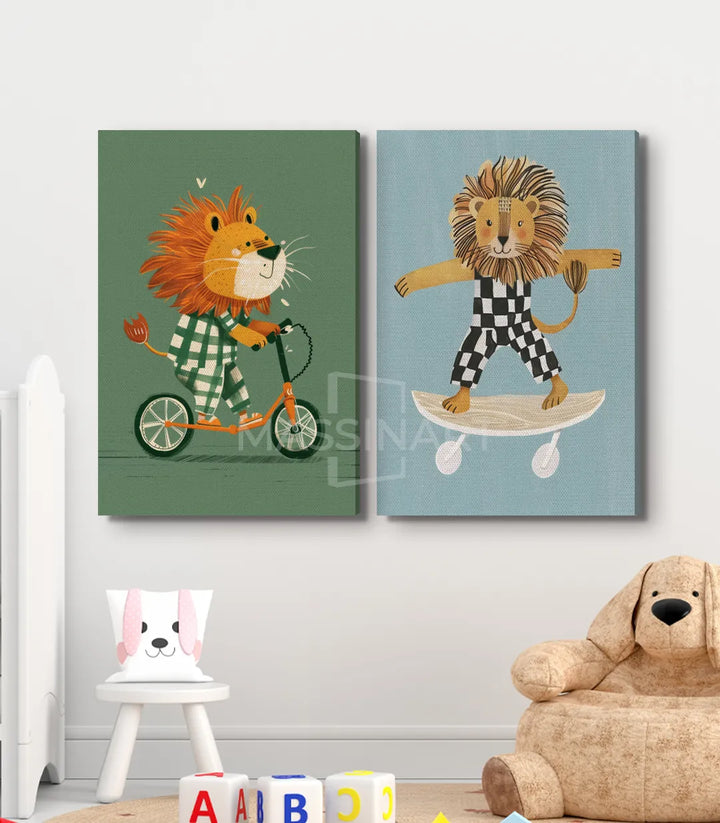 Tableau Skater King diptyque détail illustration animaux Massinart