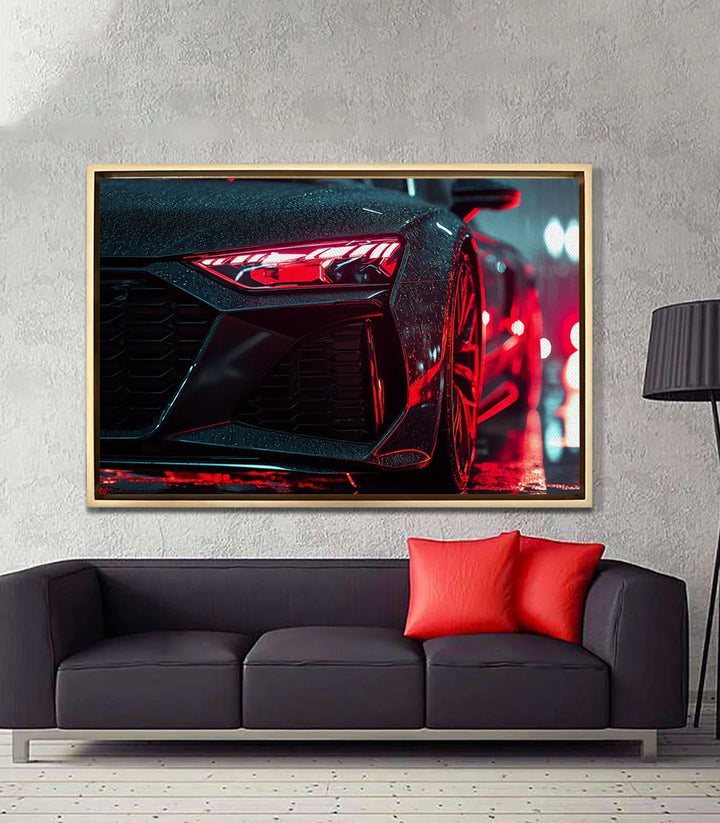 Tableau Bold Light mise en situation salon moderne noir et rouge Massinart