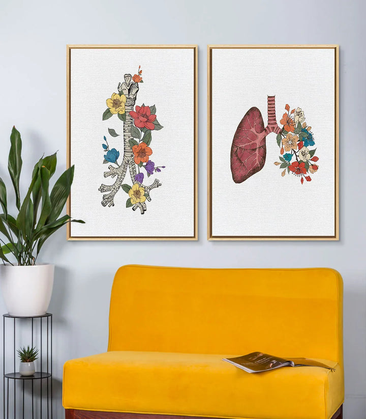 Tableau Botanic Lungs diptyque — Poumon rose fleurs marguerite Massinart