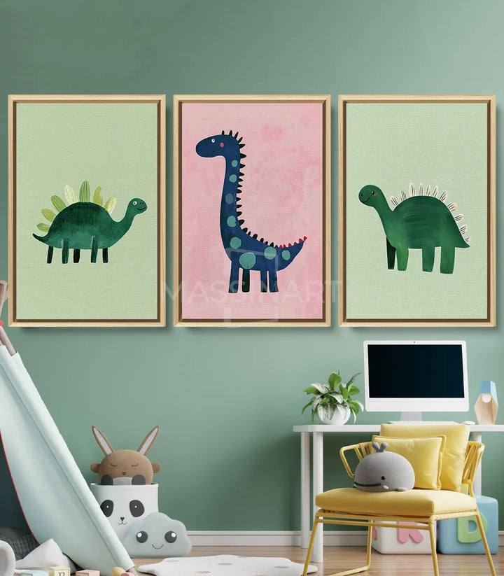 Tableau dinosaure ankylosaure vert sauge fond clair Massinart