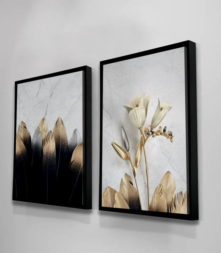Tableau Songe diptyque — palette naturelle doré noir gris Massinart