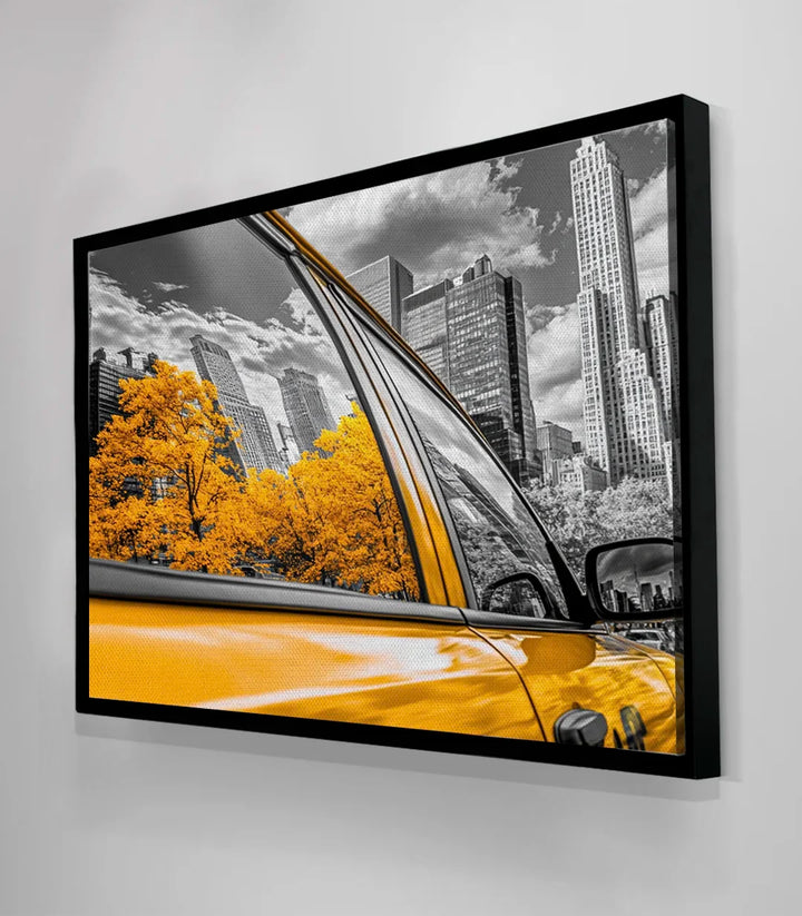 Détail tableau taxi jaune reflets vitrés Massinart