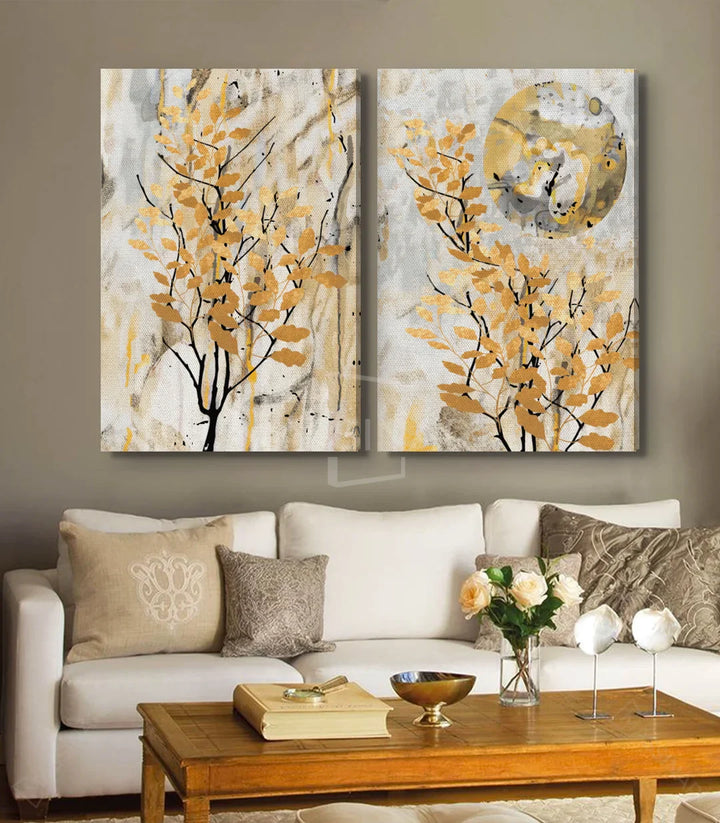 Tableau feuilles nuit ambiance intérieur moderne Massinart