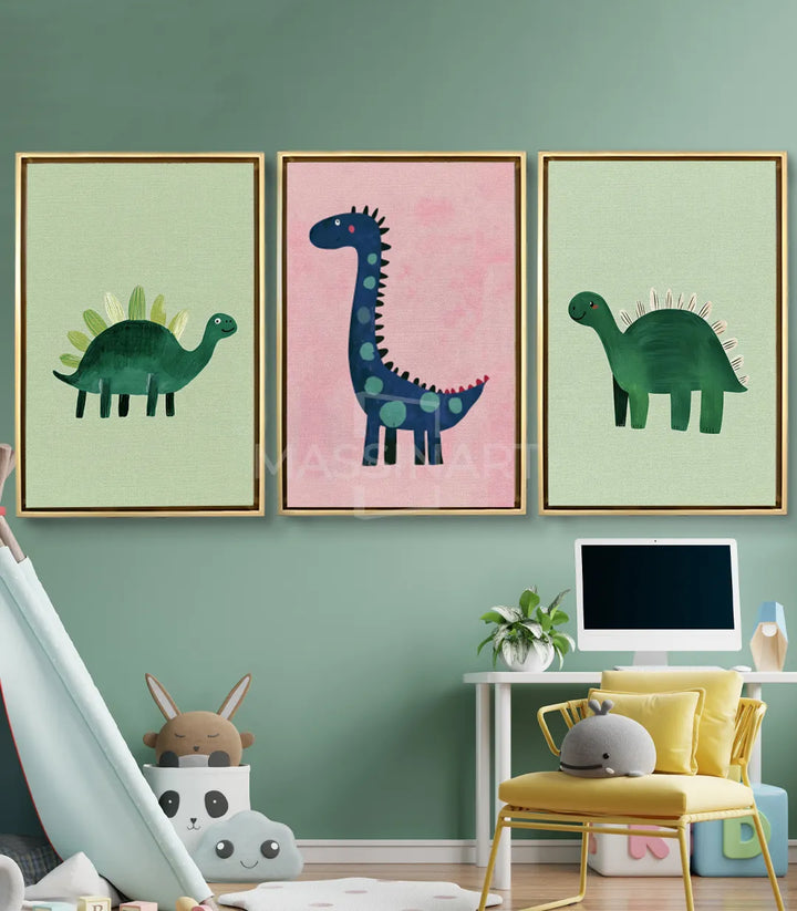 Tableau dinosaure brachosaure bleu marine fond rose Massinart