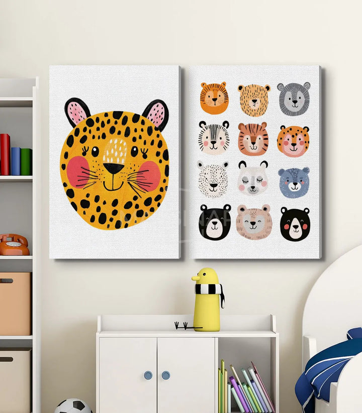 Tableau Furry Faces détail léopard — expression joyeuse, rose des joues, illustration contemporaine Massinart