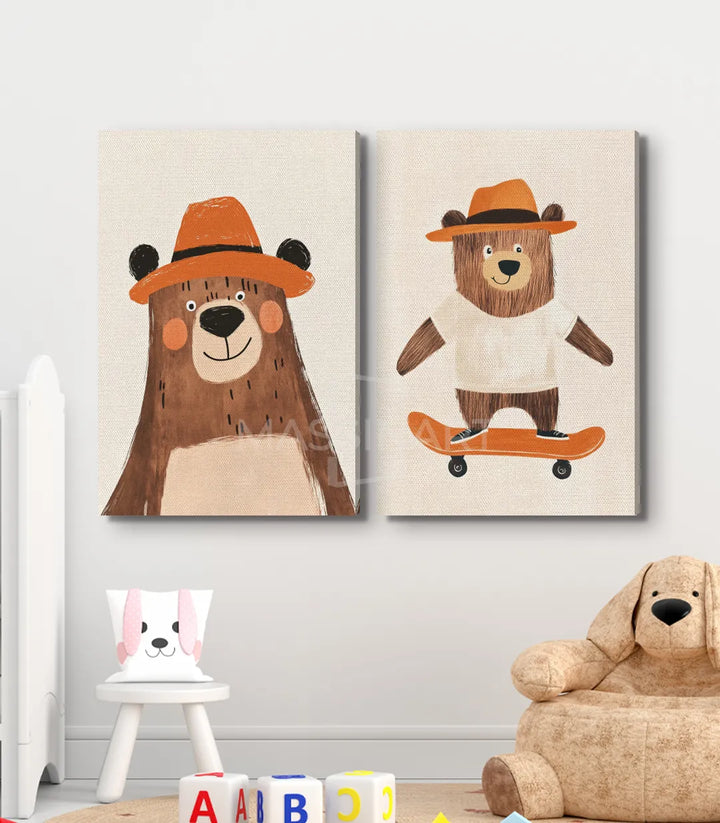 Tableau ours skateboard illustration jeunesse Massinart