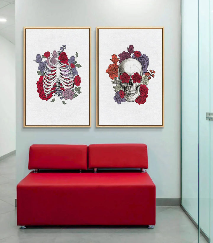 Tableau squelette romantique violet et rouge mise en situation Massinart