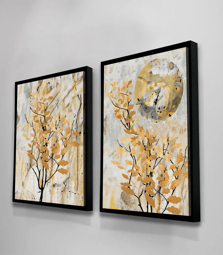 Tableau nature feuilles doré ambiance cosy Massinart