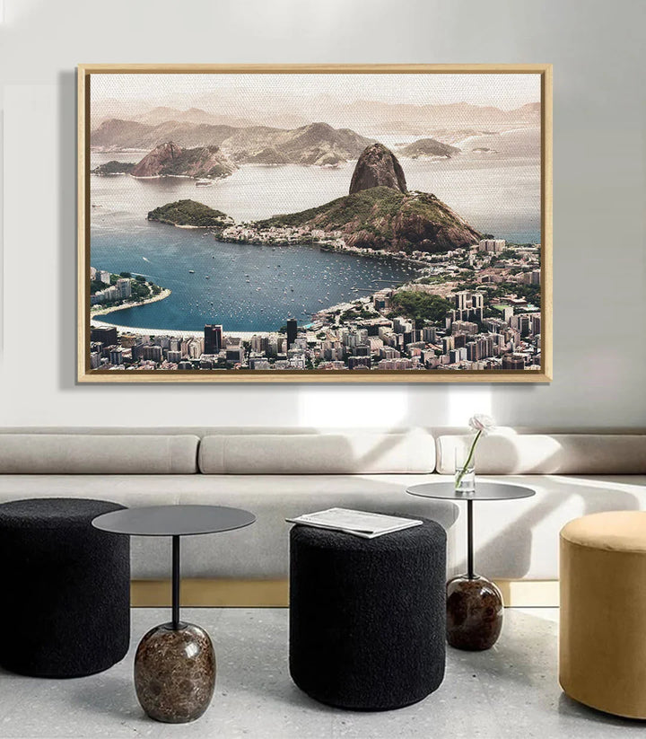 Tableau Rio de Janeiro vue aérienne urbaine tons bleu terracotta Massinart