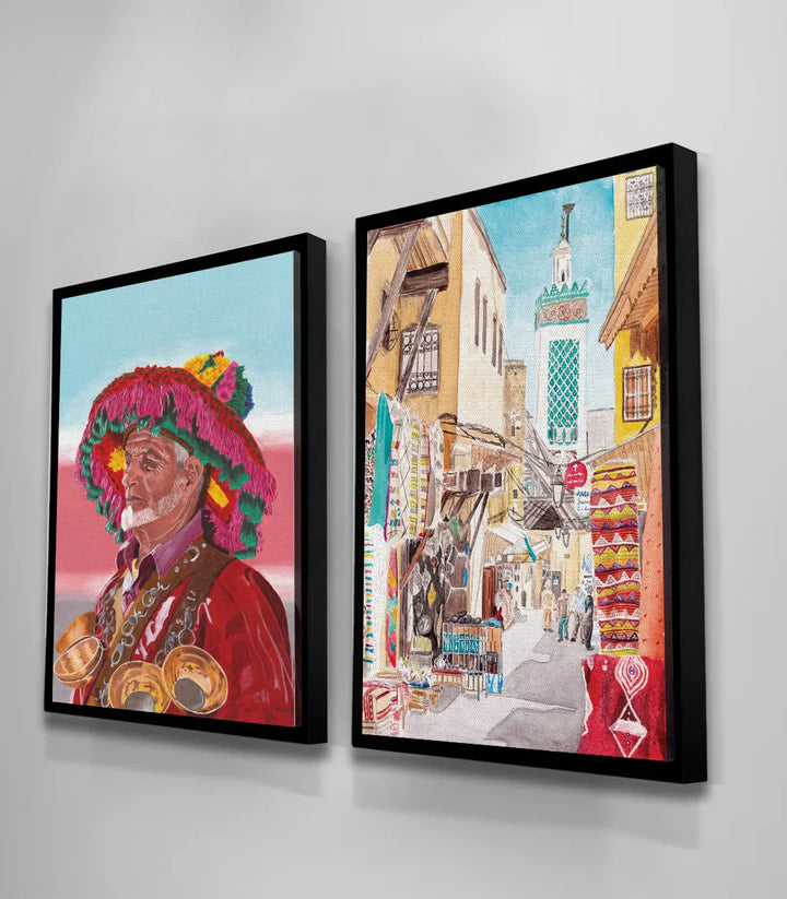 Tableau diptyque Marrakech Massinart — mise en situation bureau intérieur