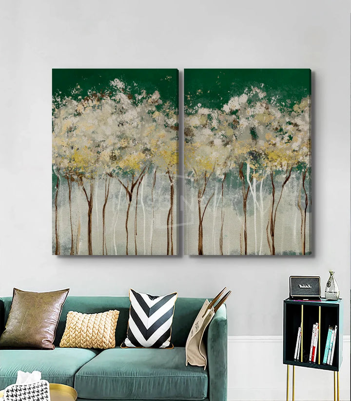 Tableau Happiness Tree détail gauche arbres stylisés Massinart