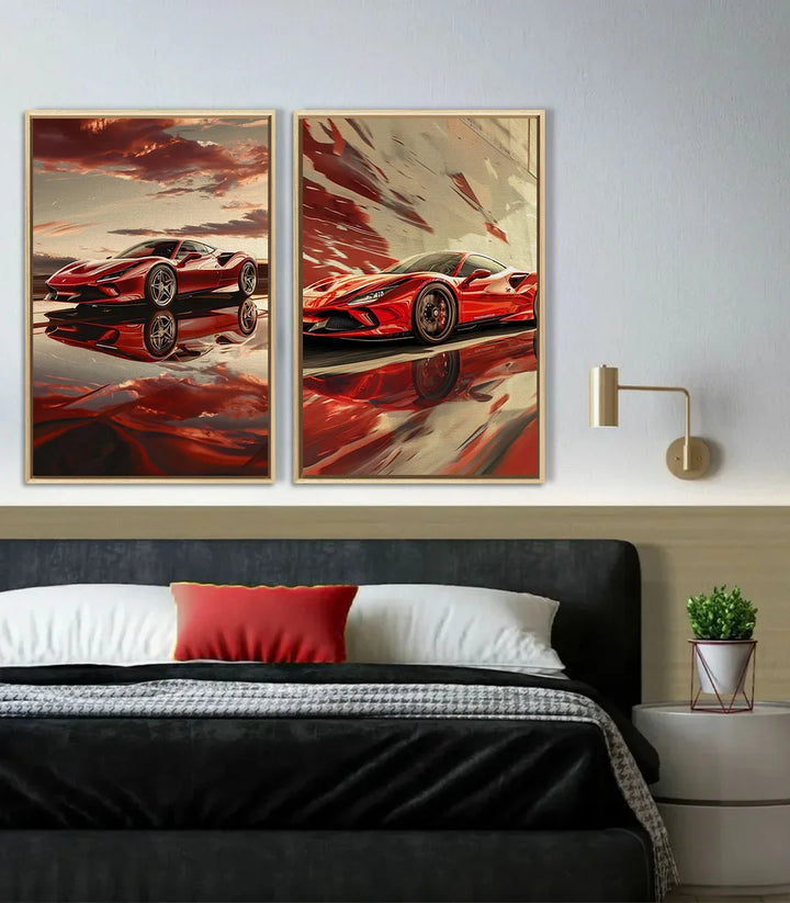 Tableau Red Reflection détail voiture luxe beige rouge Massinart