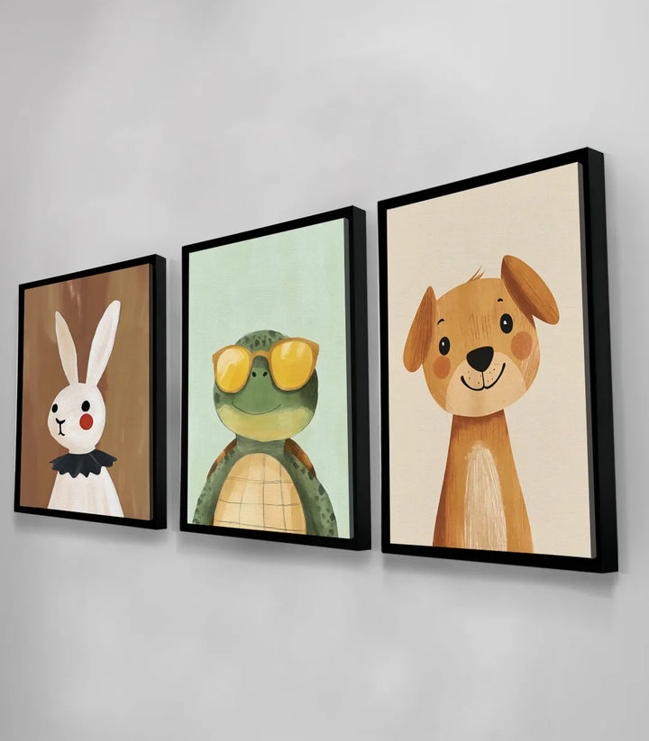 Tableau Buddies triptyque dans intérieur salon enfant Massinart