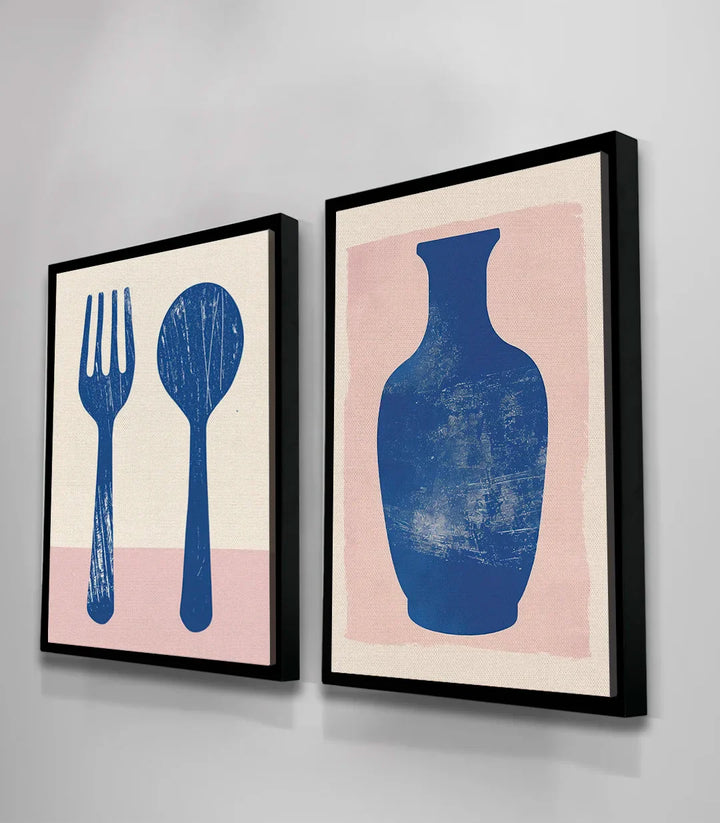 Détail vase bleu, tableau Elegant Essentials droite, composition épurée Massinart