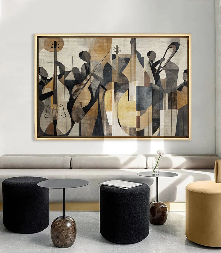The Geometry of Jazz en mise en situation salon moderne, décoration murale Massinart